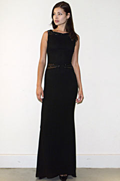 black silk sleeveless gown