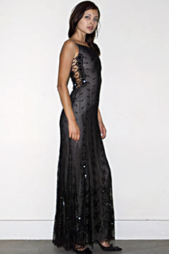 black sequin sleeveless gown