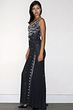 black silk embellished gown