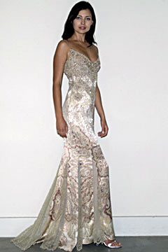 beige gold embroidered gown