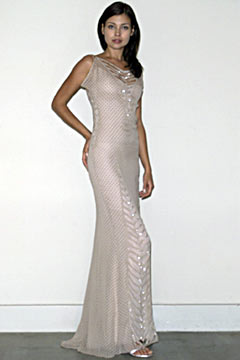 beige silk sleeveless gown