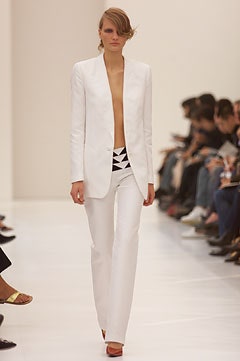 white tailored blazer and fitted pants