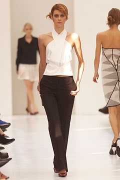 white halter top and black tailored pants