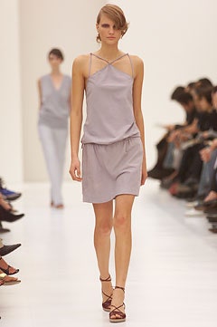 fitted gray silk sleeveless dress