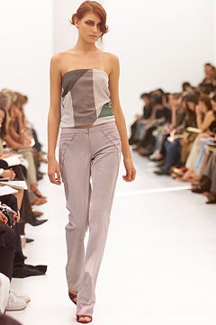 color-blocked strapless top with fitted pants