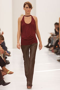 brown leather fitted straight-leg shiny pants