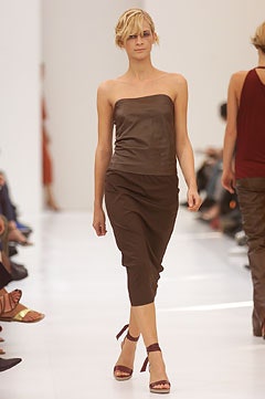 brown leather strapless midi dress