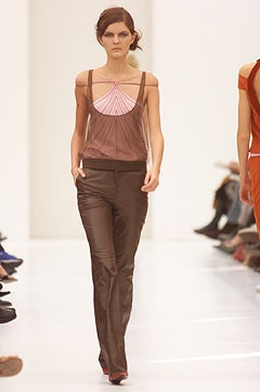brown silk fitted top and pants