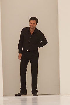 black fitted shirt and pants
