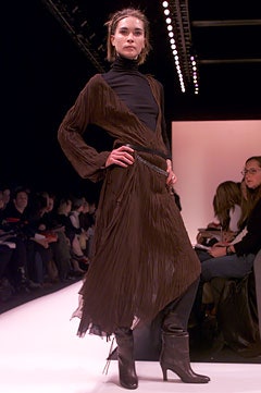 brown silk pleated midi dress