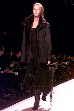 black faux-fur coat and dress