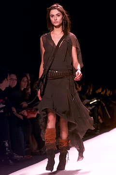 brown silk relaxed midi dress with black boots