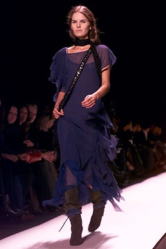 blue silk ruffled dress