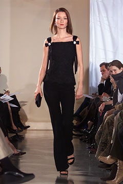 black silk fitted top and pants