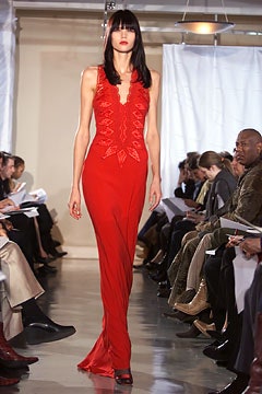 fitted red silk gown