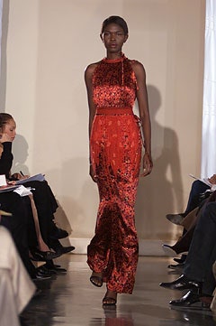 fitted red silk gown