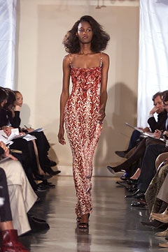 red and white silk gown