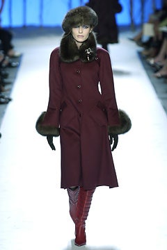 maroon wool coat with fur hat