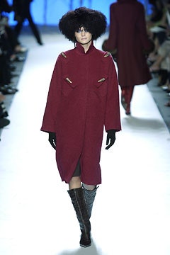 red wool long-sleeve collared relaxed buttoned coat
