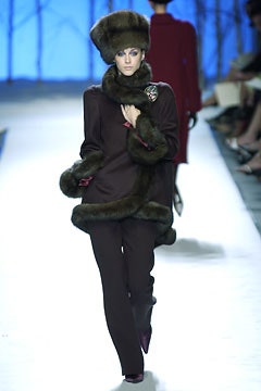 brown fur long-sleeve collared fitted belted coat