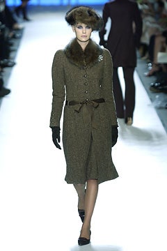 brown wool long-sleeve collared fitted buttoned belted coat