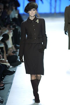 brown wool long-sleeve collared fitted pencil midi dress