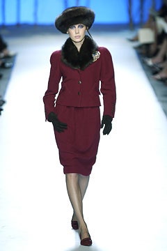 red wool long-sleeve collared fitted pencil suit