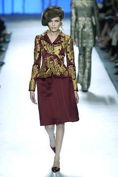 red gold embroidered blazer maroon skirt