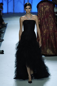 black strapless tiered gown