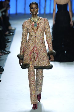 multi-colored embroidered silk suit