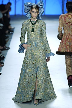 blue embroidered silk gown