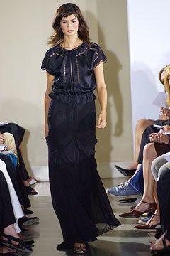 black silk fitted top and skirt