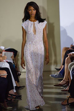 white silk embroidered gown