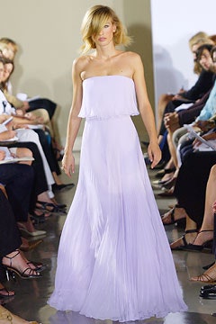 lavender chiffon off-shoulder gown