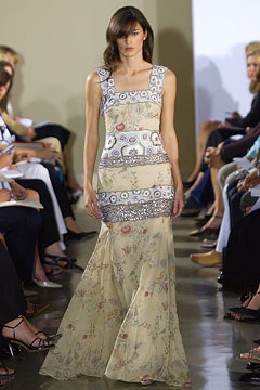 beige silk embroidered gown