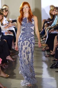 blue beige embroidered gown