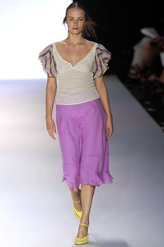 white and purple ruffled top with pink skirt