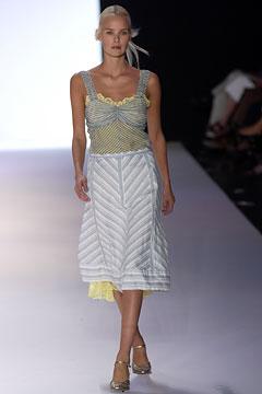 blue and white striped top with pleated skirt