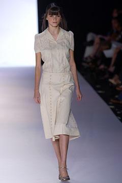 beige cotton fitted buttoned straight-leg midi skirt