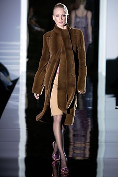 brown faux-fur long-sleeve relaxed draped coat