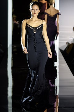 fitted black silk gown