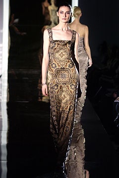 gold and brown printed gown