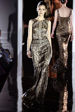 gold and brown printed gown
