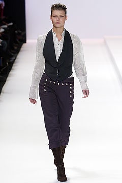 black vest white shirt purple pants