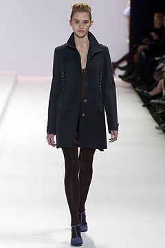 black coat with brown mini dress