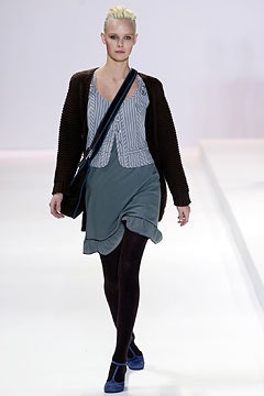 gray sleeveless dress with brown cardigan