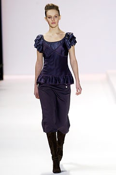 blue silk fitted top and midi skirt