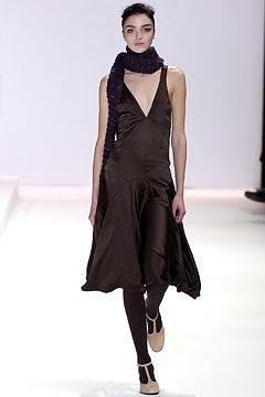 brown silk midi dress with purple scarf