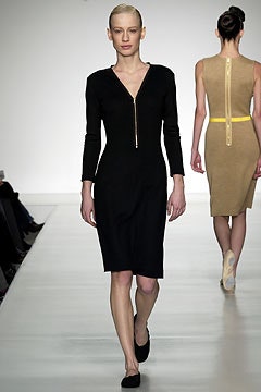 black zip-front long-sleeve midi-dress