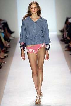 blue jacket pink swimsuit